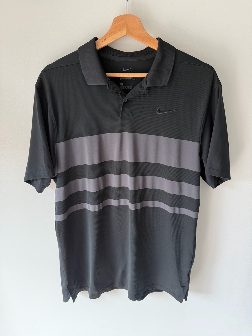 Nike Men's Black/Gray Striped Dri-FIT Polo Shirt